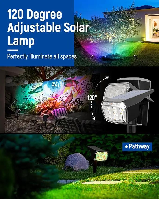 Solar Spot Lights Outdoor, 9 Lighting Modes RGB, Solar Lights Outdoor Waterproof IP65, 63 LED Landscape Spotlights for Holiday Decorations, photo 3 of 7