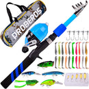 PROBEROS Kids Fishing Pole - Portable Telescopic Fishing Rod and Reel Combo Kit - Spincast Fishing Reel Casting Rods with Lures Lines Tackle Box and Bag for Boys Girls Youth Fishing by TinyTreasures Baby Boutique