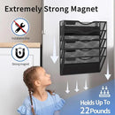 5-Tier Magnetic File Holder, No Drilling Installation File Cabinet Organizer, Black Magnetic File Organizer, Magazine Rack, Magnetic Paper Holder for Refrigerator, File Cabinets, Whiteboard by CozyNest Decor