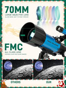 Telescope for Adults Astronomy Beginners - 70mm Aperture and 400mm Focal Length Professional Refractor Telescope with Remote Great Astronomy for Christmas with Package, Blue by TinyTreasures Baby Boutique