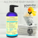 PURA D'OR All-in-One Baby Wash (16 Oz x3 = 48 Oz) USDA Biobased, Zero Sulfates, No Artificial Scents, Tear-Less, Hypoallergenic, Gentle, Calming 2-in-1 Baby Bath Wash & Shampoo by TinyTreasures Baby Boutique