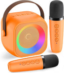 Karaoke Machine for Kids Adults: Mini Portable Karaoke Machine with 2 Wireless Microphones and Lights, Christmas Birthday Gifts for Girls Boys Family Home Party(Orange) by TinyTreasures Baby Boutique