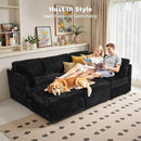 Modular Sectional Sofa, 130.7 Inch U Shaped Couch Set for Living Room, 4-Seater Comfy Cloud Couches with Two Movable Ottoman, Plush Corduroy, Black by CozyNest Decor