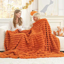 Cozy Bliss Fall Harvest Faux Fur Throw Blanket for Couch, Cozy Warm Plush Striped Blanket for for Decorating Couch Sofa Bedroom Living Room,50 * 60 Inches Burnt Orange by CozyNest Decor