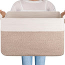 OIAHOMY 95L Blanket Basket, 24”x17”x14”, Large Woven Basket for Storage, Nursery Cotton Rope Basket with Handle, Living Room, Nursery, Bedroom,Toy Storage Organizer Bins, Brown and White by TinyTreasures Baby Boutique