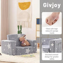 Toddler Chair Plush Kids Couch, 2-in-1 Comfy Armchair Removable and Washable Cover Carrying Handle, Convertible Reading Chair Toddler Couch for Girls and Boys, Glow in The Dark Grey Star by CozyNest Decor