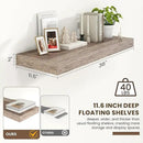 Deep Floating Shelves for Wall | 36 Inch Wide x 12 Inch Deep Floating Shelves | 36W x 12D Rustic Grey Wood Wide Wall Shelves | Bookshelf Laundry Shelf TV Shelf by CozyNest Decor