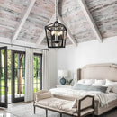 BrightHome Farmhouse Chandelier 4-Light, Black Pendant Light Fixture Ceiling Hanging for Kitchen Island Dining Room, Lantern Industrial Lighting with Metal Cage Adjustable Height for Entryway Foyer by CozyNest Decor