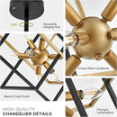 15.8'' Black Gold 8-Light Sputnik Chandelier Modern Industrial Adjustable Hanging Geometric Pendant Light Fixture for Entryway Foyer Stairway Hallway Bedroom Living Room Kitchen Island by CozyNest Decor