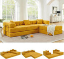 108" Oversized Convertible Sleeper Sofa Bed, Corduroy L Shape Sectional Couch, Folding Sofa Bed with Side Pocket, Modern Cloud Floor Mattress Couch, Modular Sofa for Living Room, Yellow by CozyNest Decor