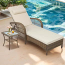 VIVIJASON Outdoor Wicker Chaise Lounge Chair, All-Weather PE Rattan Cushioned Patio Lounger Set with Side Table, 6-Position Adjustable Outside Pool Sunbathing Recliner with Armrest & Pillow, Beige by CozyNest Decor
