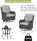 Outdoor Patio Swivel Rocker Chairs - 3 Piece Patio Bistro Set,Wicker Patio Furniture Set with 2 Swivel Rocking Chairs and 1 Glass Top Side Table for Deck Porch Garden,rown/Grey by GreenHaven Gardens