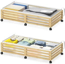 Under Bed Storage Containers With Wheels - 2 Pcs Large Bamboo Wood Rolling Underbed Shoe Storage Bins With Dust Bags for Clothes Blankets, Duvet Covers Snacks Toys (Natural) by CozyNest Decor