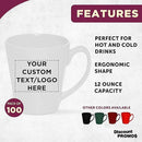 DISCOUNT PROMOS Custom Glossy Ceramic Latte Coffee Mug 12 oz. Set of 100, Personalized Bulk Pack - Perfect for Tea, Espresso, Cappuccino, Hot Cocoa - White by CozyNest Decor