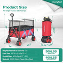 SUNNYFEEL Heavy Duty Collapsible Outdoor Utility Wagon Cart 500LB Capacity Adjustable Handlebar,Foldable Beach Wheels Stable Durable Oxford Fabric for Shopping Garden Camping (Red, Tall Version) by GreenHaven Gardens