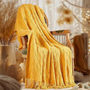 inhand Knitted Fall Throw Blanket for Couch and Bed, Knit Fall Decor Halloween Blanket with Tassel, Mustard Yellow Lightweight Decorative Farmhouse Warm Woven Blankets and Throws for Women, 50"x60" by CozyNest Decor
