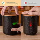 JOJUNO Black Ceramic Canister Set with Wooden Lid, 3-Piece Airtight Food Storage Jars for Kitchen Counter - Flour, Sugar, Coffee, Tea, Spice - Small, Medium, Large Sizes - Stone Texture by CozyNest Decor