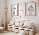 Safari Animals Girls Nursery Bedroom Unframed Set of 3 Poster Prints, Personalized Name Pink or Purple Flowers Wall Art Decor New Baby Gift Present, Elephant Giraffe Panda Zebra Lion (12x16) by TinyTreasures Baby Boutique