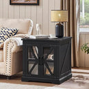 24" End Table Set of 2 with Charging Station, Farmhouse Night Stand with Glass Barn Door, Nightstands with Adjustable Storage Shelf, Large Wood Square Bed Side Table for Living Room,Bedroom by CozyNest Decor
