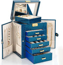 AKOZLIN 6-Tier Jewelry Box Lockable Leather Jewelry Storage Case with 5 Drawers for Women Girls Ring Necklace Earring Bracelet Holder Organizer with Mirror Blue by TinyTreasures Baby Boutique