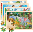 Wooden Animals Puzzles for Kids Age 3 4 5 Year Old, 4 Pack 24 Pcs Montessori Toddler Jigsaw Puzzles for Girl boy Activities Preschool Learning Educational Birthday Gift Travel Autistic Wooden Toys by TinyTreasures Baby Boutique
