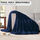 L'AGRATY Chunky Knit Blanket Throw - Soft Chunky Throw Blanket 50x60: 100% Hand Kintted Chenile Crochet Throw Blanket for Couch - Large Cable Knit Chunky Blanket for Home Decor(Dark Blue)