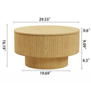 Round Coffee Table With 2 Dining Chairs Set, Ring Striped Design - Beige / Wood