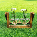 Kingbuy Glass Desktop Planter with Retro Wooden Stand and Plant Terrarium Vase (2 Hearts) for Indoor Home Office Desk Decor Accessories by GreenHaven Gardens