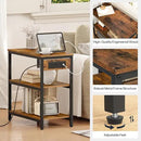 HOOBRO End Table with Charging Station, Simple Rustic Side Table with 3-Tier Storage Shelf, Narrow Nightstand for Small Spaces, for Living Room, Industrial Design, Rustic Brown and Black BF149UBZ01 by CozyNest Decor