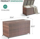 HOMREST Large Deck Box, Outdoor Wicker Storage Container with 70 Gallon, Patio Rattan Furniture for Garden Tools, Pillows, Pool, Brown by CozyNest Decor