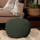 REDEARTH Round Hand Knitted Pouf - Foot Stool Bean Bag Ottoman - Cord Boho Pouffe - Poof Accent Beanbag Footrest for Living Room - Bedroom - Patio - Lounge (19.5"x19.5"x14") - Olive by CozyNest Decor