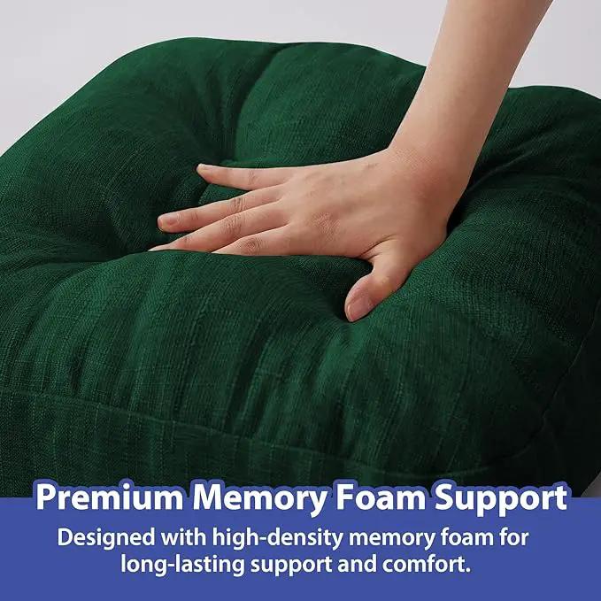 Chair Cushions for Dining Chairs, Dining Chair Cushions, Tufted Indoor Chair Pads with Ties & Non Slip Backing, Seat Cushions for Kitchen Chairs 16.5” x 16.5” x 3.5”, Set of 4, Green, photo 5 of 7