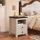 Apicizon End Table Set of 2, Farmhouse End Tables with Charging Station, Nightstand with Drawers and Storage Cabinet, Small Coffee Table for Small Spaces, Sofa Side Table for Living Room, Bedroom by CozyNest Decor