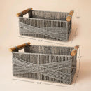 LA JOLIE MUSE Wicker Storage Baskets for Organizing, Recyclable Paper Rope Basket with Wood Handles, Decorative Hand Woven Basket Organizers for Makeup Books Shelves Living Room, Grey, Set of 2 by GreenHaven Gardens