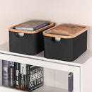 efluky Storage Baskets for Organizing, Fabric Storage Bins with Bamboo Handles, Collapsible Storage Baskets for Shelves and Closet, Black Set of 2 by TinyTreasures Baby Boutique