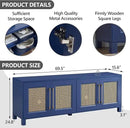 JYED Mid Century Modern TV Stand for TVs up to 75", 69.5" W Blue Entertainment Center with 4 Gold Metal Mesh Doors - Wood Grain MDF TV Console, Media Storage by CozyNest Decor