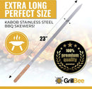 Premium Kabob Skewers 23 inch Long and 5/8 inch Wide Stainless Steel Flat Reusable Metal Skewers for Grilling BBQ - Chicken Kebab, 8pc Set with Bag by GreenHaven Gardens