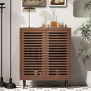 Mid Century Bar Cabinet with Wine Racks, Modern Liquor Cabinet with Slatted Doors for Dining Room, Living Room (Walnut Color) by CozyNest Decor