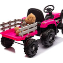 Ride on Tractor with Trailer,24V Battery Powered Electric Tractor Toy, 200wx2motor 1.86-4.97MPH/Remote Control,electric car for kids,Three speed adjustable,USB,MP3, Bluetooth,LED light, safety belt