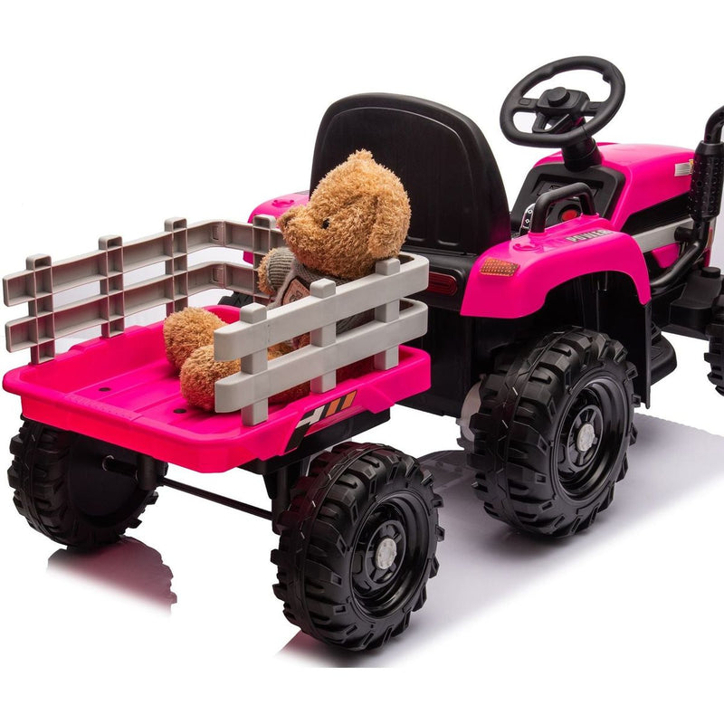 Ride on Tractor with Trailer,24V Battery Powered Electric Tractor Toy, 200wx2motor 1.86-4.97MPH/Remote Control,electric car for kids,Three speed adjustable,USB,MP3, Bluetooth,LED light, safety belt