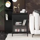 Modern Metal Side Tables Set of 2, End Tables with Glass Door, 2-Tier Nightstands with Storage Shelves, Accent Table, Slim Sofa Table for Living Room, Bedroom (Black) by CozyNest Decor