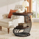 Tribesigns Round End Side Table: Side Table with 2 Tiers Storage Shelves, Vintage End Table for Living Room, Small Bedside Table Accent Table with Arc-Shaped Frame, Rustic Brown by CozyNest Decor
