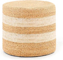 Handwoven Ottoman Pouf, Natural Water Hyacinth Footstool, Round Braided Outdoor Seat with Sturdy Frame, Boho Accent Stool for Patio, Balcony, or Garden (White) by CozyNest Decor