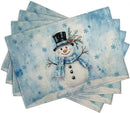 Blue Snowman Snowflake Winter Placemats Set of 4 Seasonal Christmas Linen Table Mats 12x18 Inch Xmas Holiday Snow Farmhouse Rustic Washable Place Mats for Party Kitchen Dining Outdoor Indoor Decor by CozyNest Decor