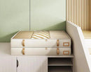 Vailando Under Bed Storage Containers, Foldable Storage Bins for Blankets, Comforter, and Seasonal Clothing, 6 Inches Tall, Beige with Brown Leather Handles, 2-Pack
