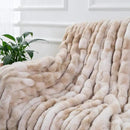 BATTILO HOME Ruched Luxury Faux Fur Throw Blanket Beige Tie-dye Rabbit Fur Blanket for Couch, Living Room, Fuzzy, Soft, Plush, Cozy, Elegant with Reversible Mink Blanket Beige, 60"x80" by CozyNest Decor