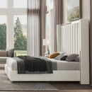 Jocisland Queen Size Bed Frame with 58" Tall Headboard, Platform Velvet Upholstered Bed with Channel Tufted Wingback Headboard and Plating Trim, No Box Spring Needed, White Cream by CozyNest Decor