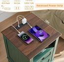 18" Farmhouse Night Stand with Charging Station, 2 Drawers Bedside End Table, Green Wooden Nightstand, Bed Side Table Cabinet with Open Shelf for Bedroom Living Room Office by CozyNest Decor
