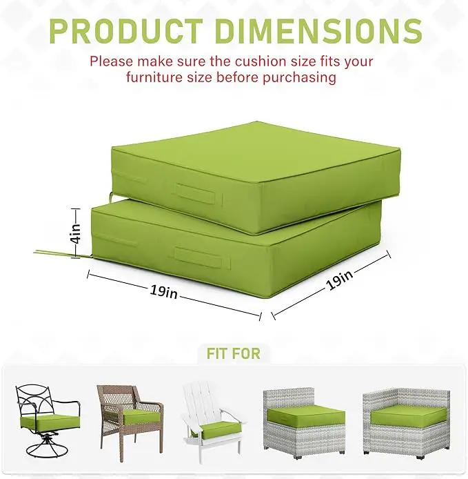 Patio Chair Cushions 19 X 19 X 4 Inch Waterproof Outdoor Seat Cushions for Patio Furniture, Outdoor Sofa Couch Pads with Ties & Handle, Set of 2, Grass Green, photo 2 of 7