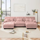 U Shaped Couch Sectional Couch, 3-Seater Cloud Couch Sectional Oversized Couch, Sofa Bed Couch with Round Bolster Armrests 5 Pillows, Modular Couch Home Sofa Living Room Couch(Pink) by CozyNest Decor